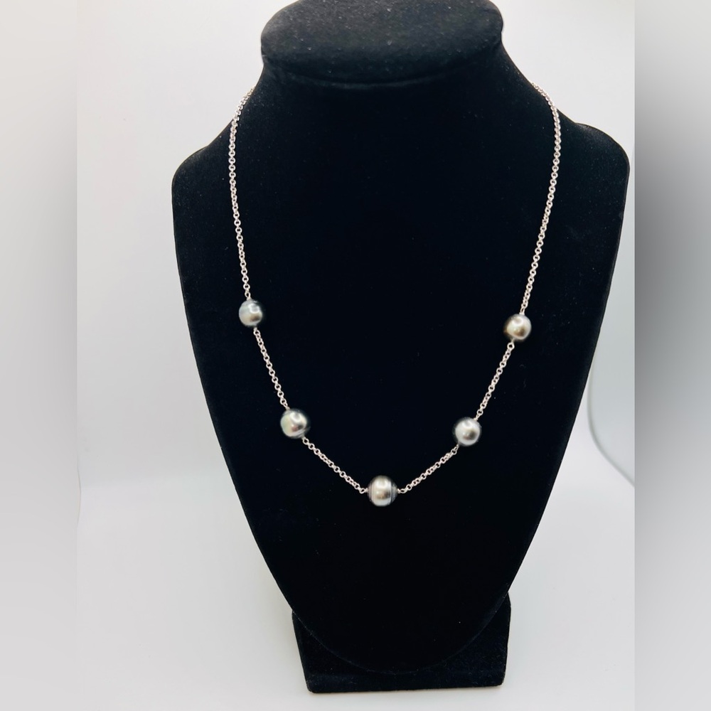 Sterling Silver Rolo Chain & Tahitian Baroque Pearl Statement Necklace Marked FY